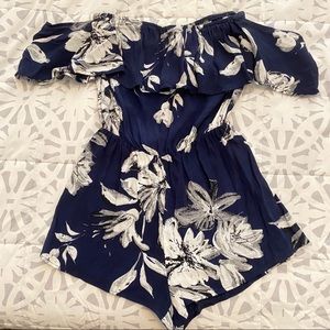 Navy, white floral romper